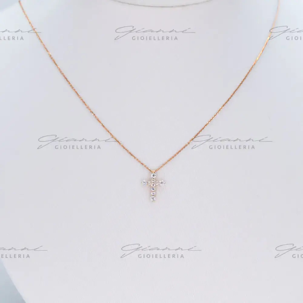 Girocollo Crivelli Croce con Diamanti in Oro Rosa Collane