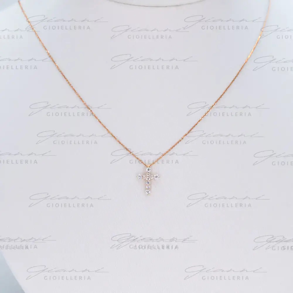 Girocollo Crivelli Croce con Diamanti in Oro Rosa Collane
