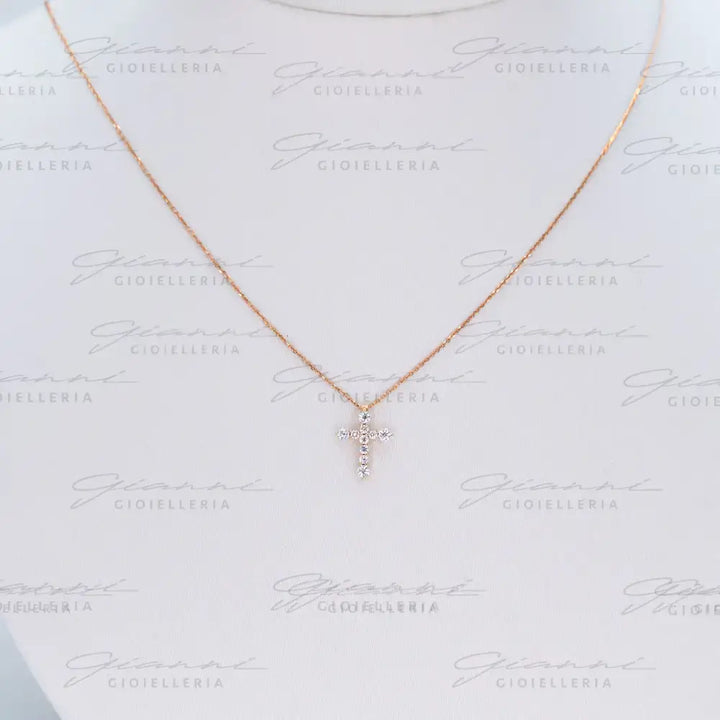 Girocollo Crivelli Croce con Diamanti in Oro Rosa Collane