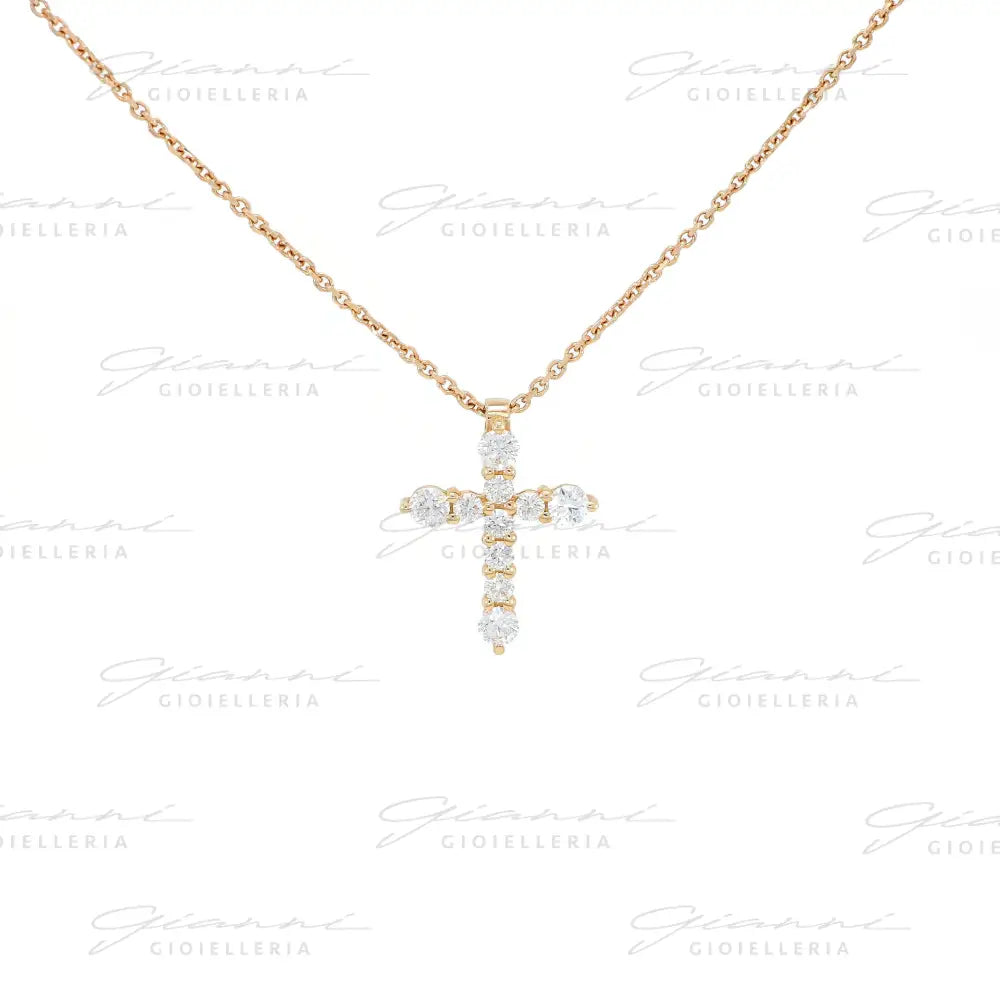 Girocollo Crivelli Croce con Diamanti in Oro Rosa Collane