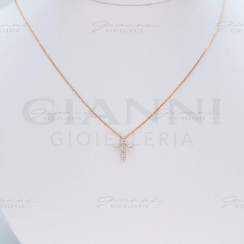 Girocollo Crivelli Croce con Diamanti in Oro Rosa Collane