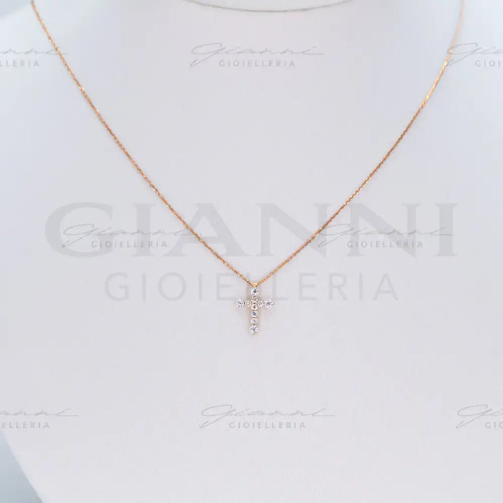 Girocollo Crivelli Croce con Diamanti in Oro Rosa Collane