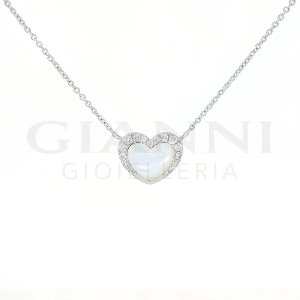 Girocollo Crivelli Cuore in Oro Bianco con Madreperla e Diamanti Collane