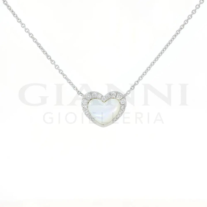 Girocollo Crivelli Cuore in Oro Bianco con Madreperla e Diamanti Collane