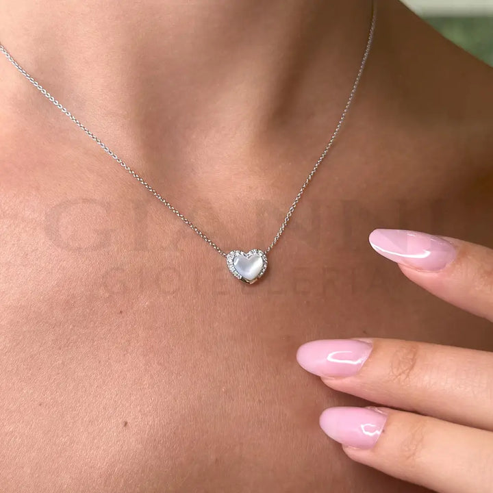 Girocollo Crivelli Cuore in Oro Bianco con Madreperla e Diamanti Collane