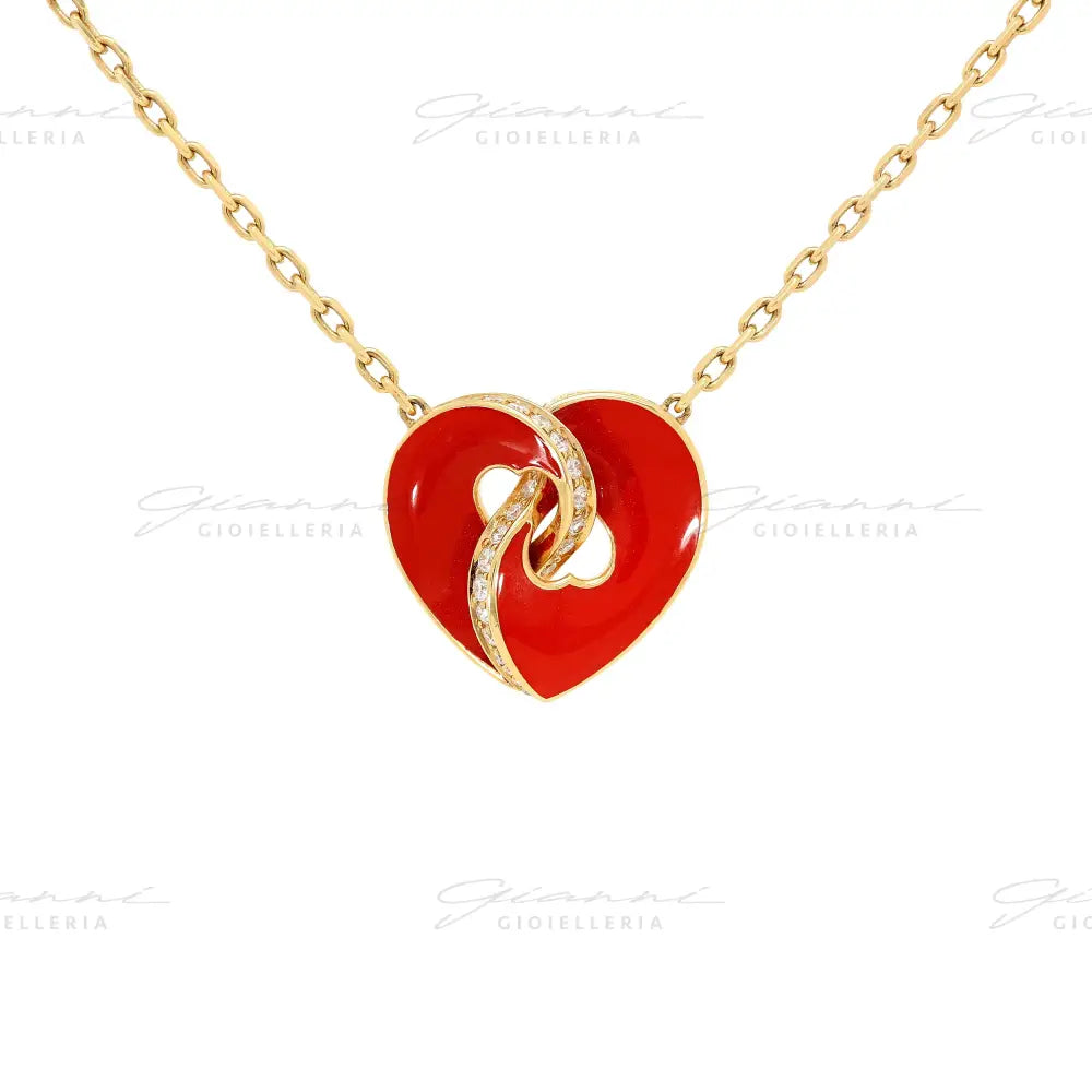 Girocollo Crivelli Cuore Smaltato con Diamanti in Oro Giallo Collane