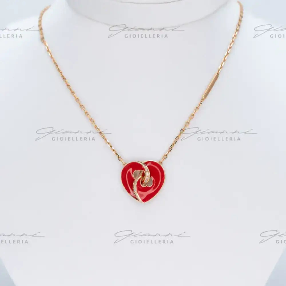 Girocollo Crivelli Cuore Smaltato con Diamanti in Oro Giallo Collane
