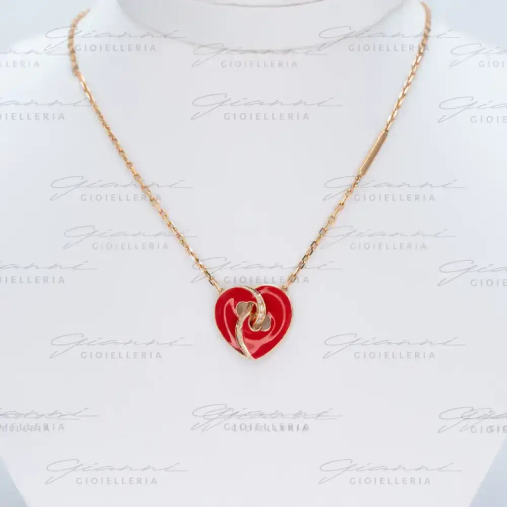 Girocollo Crivelli Cuore Smaltato con Diamanti in Oro Giallo Collane