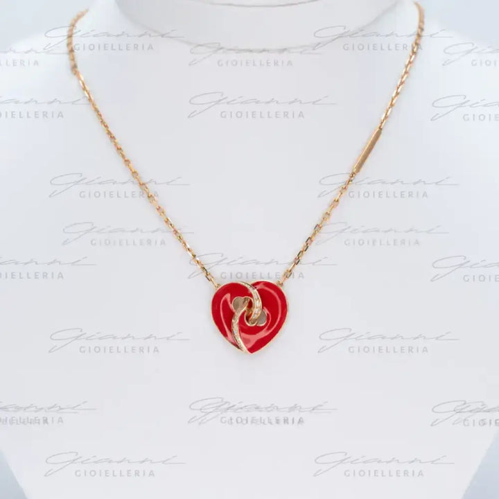 Girocollo Crivelli Cuore Smaltato con Diamanti in Oro Giallo Collane