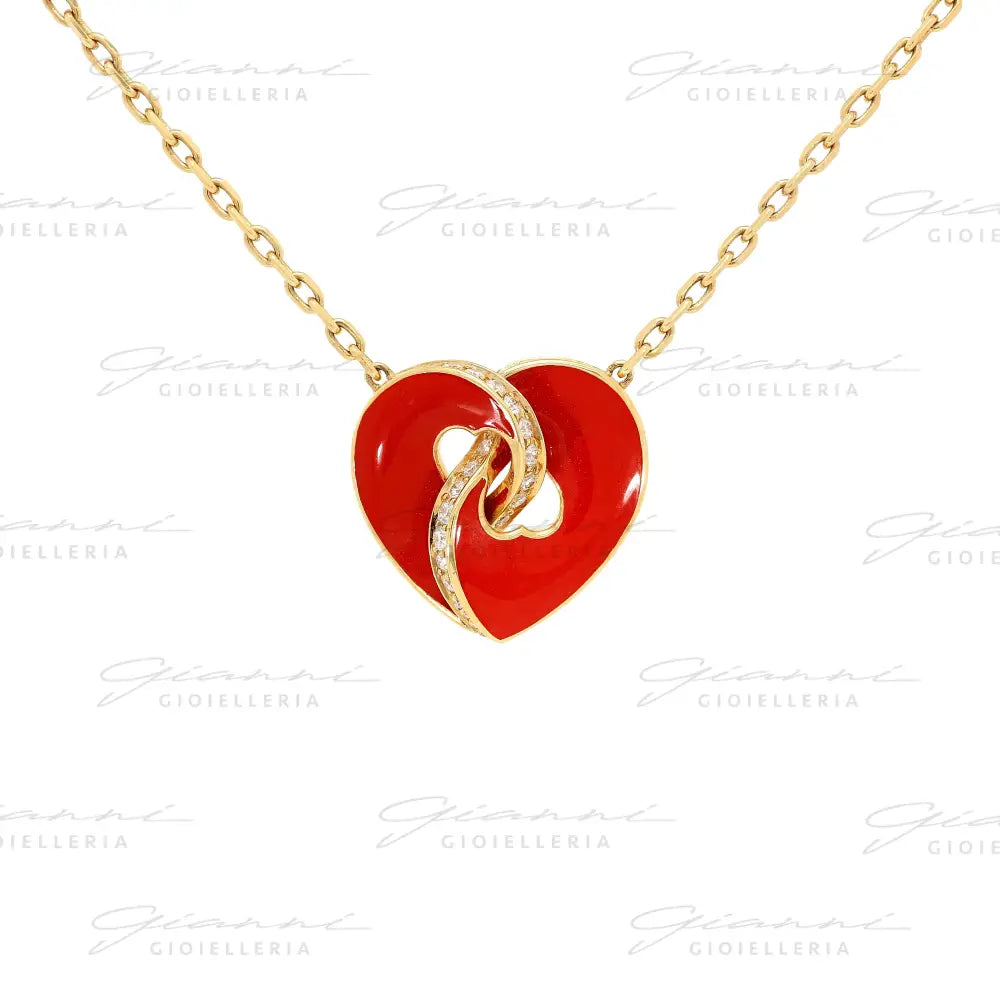 Girocollo Crivelli Cuore Smaltato con Diamanti in Oro Giallo Collane