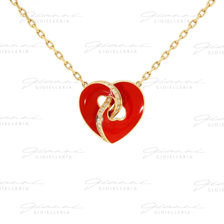 Girocollo Crivelli Cuore Smaltato con Diamanti in Oro Giallo Collane