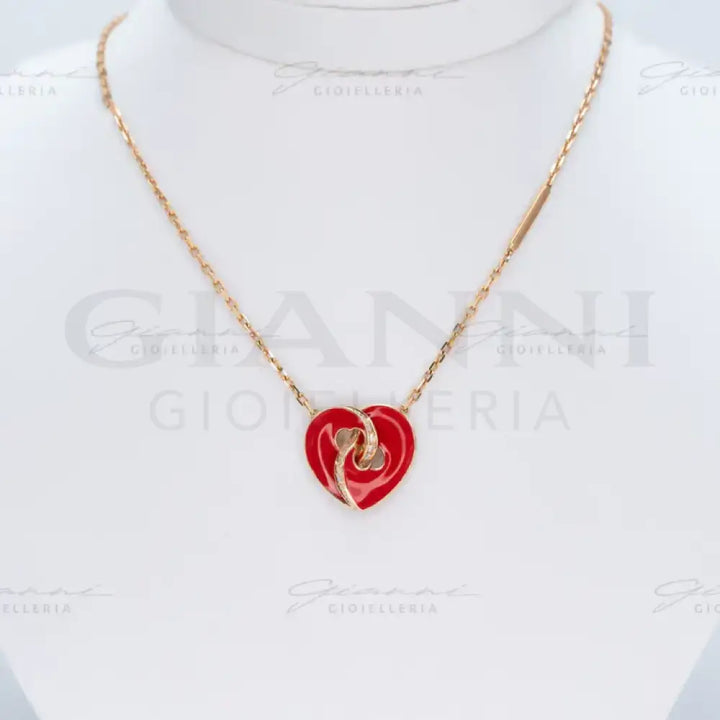 Girocollo Crivelli Cuore Smaltato con Diamanti in Oro Giallo Collane