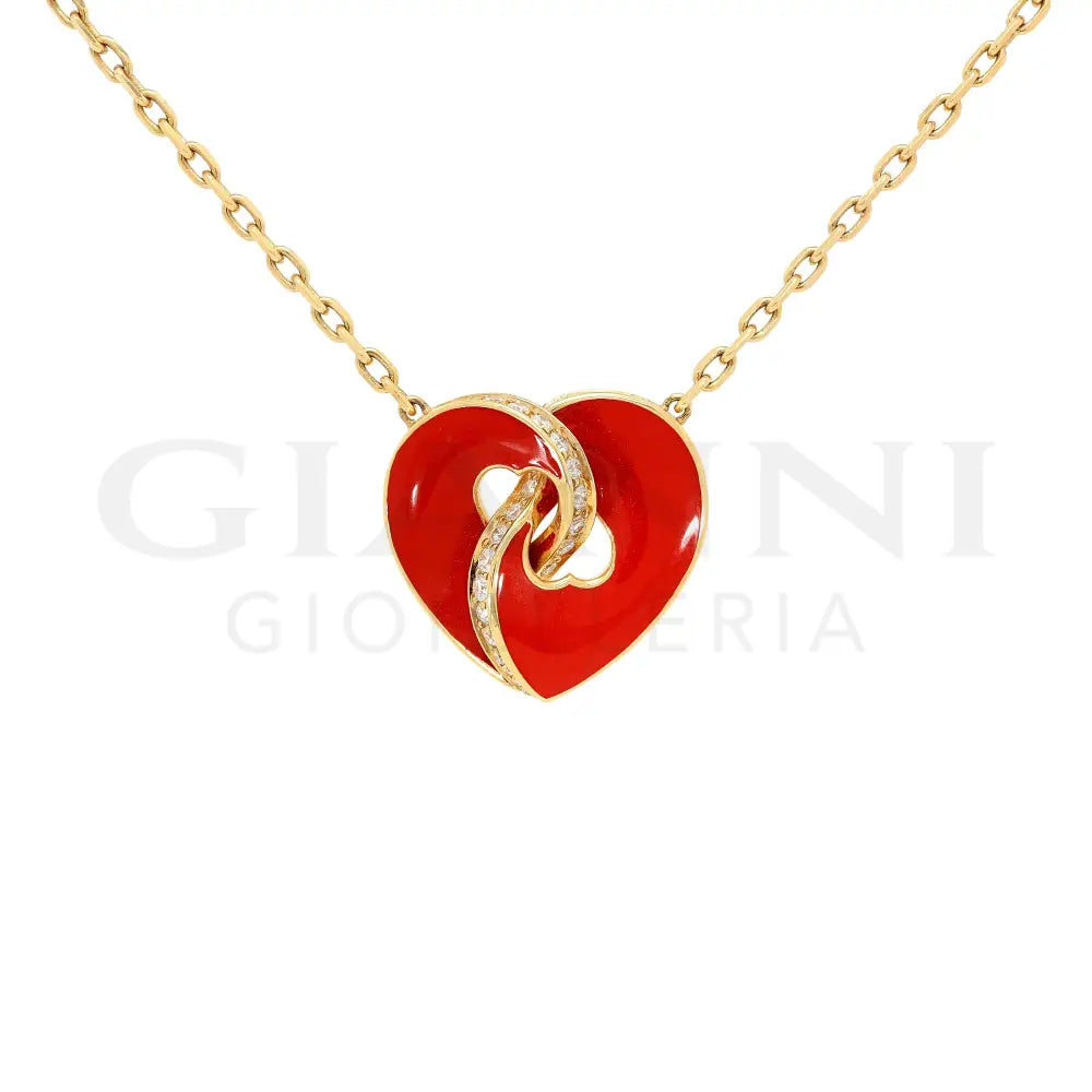 Girocollo Crivelli Cuore Smaltato con Diamanti in Oro Giallo Collane