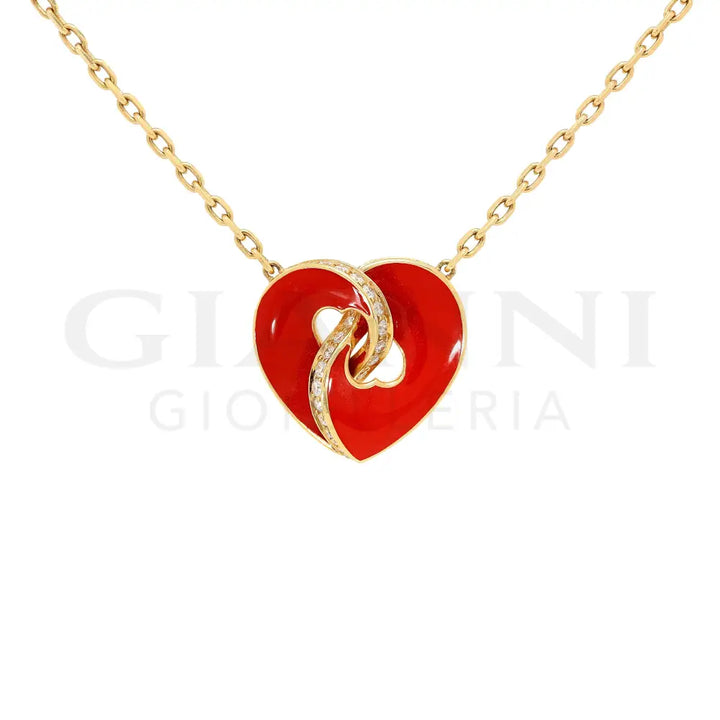 Girocollo Crivelli Cuore Smaltato con Diamanti in Oro Giallo Collane