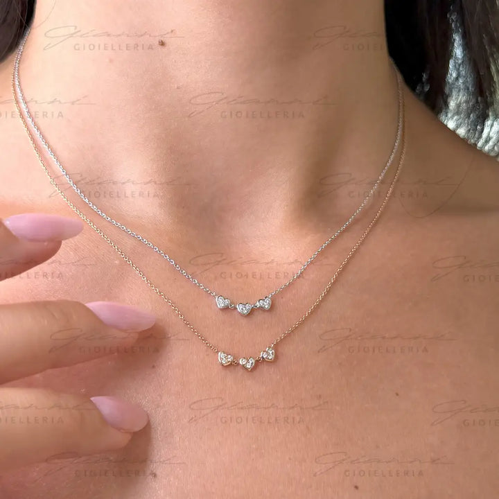 Girocollo Crivelli Cuoricini in Oro Rosa con Diamanti Collane