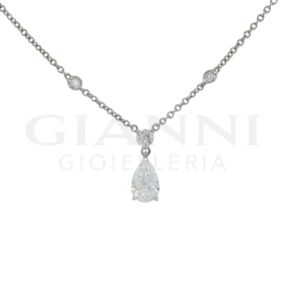 Girocollo Crivelli - Diamante pendente taglio Goccia e Diamanti taglio Brillante in Oro Bianco Collane