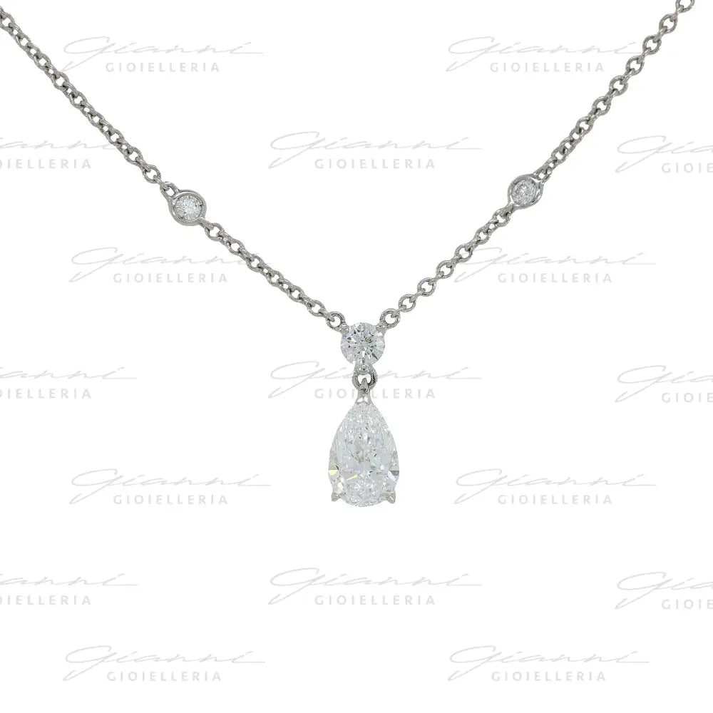 Girocollo Crivelli - Diamante pendente taglio Goccia e Diamanti taglio Brillante in Oro Bianco Collane