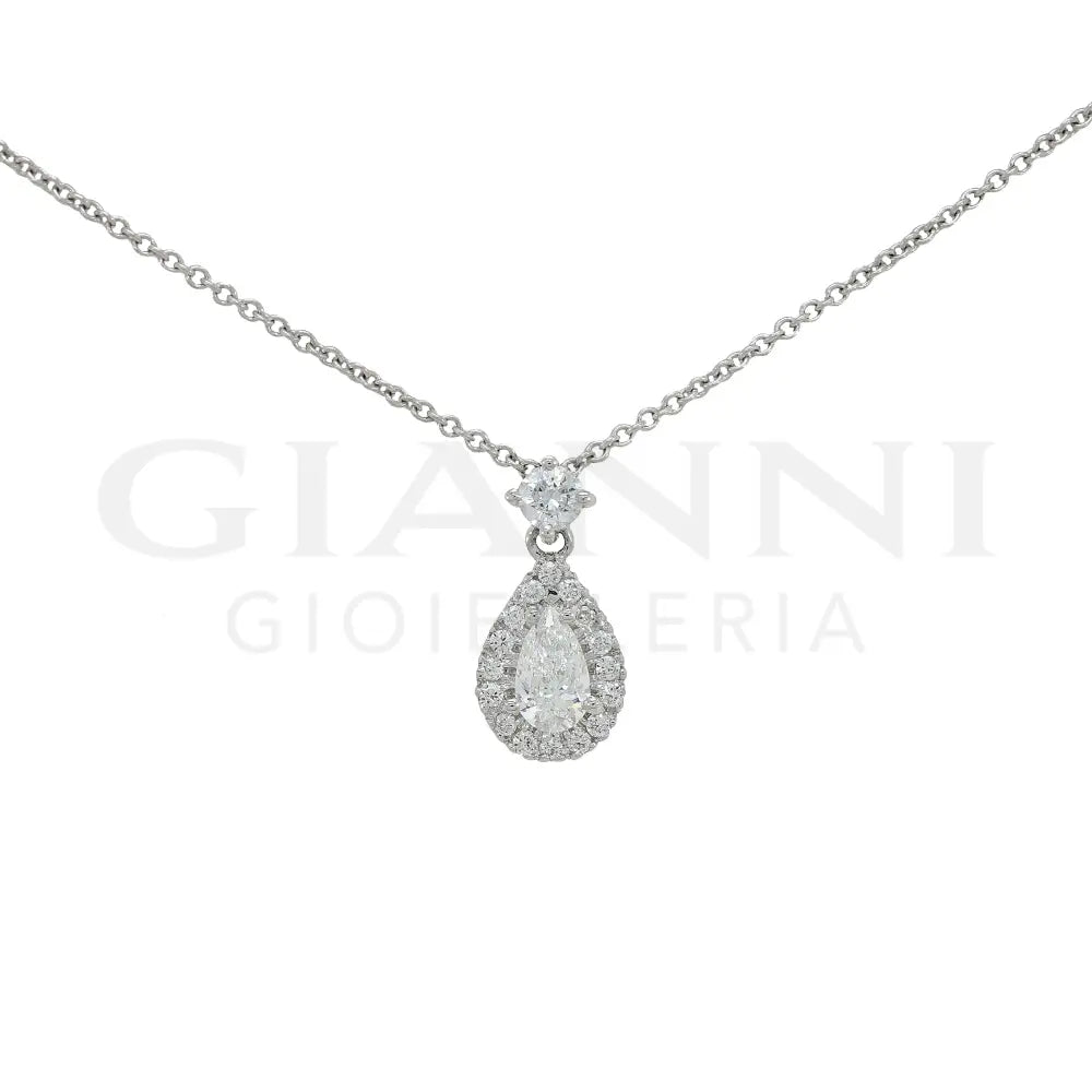 Girocollo Crivelli - Diamante pendente taglio Goccia in Oro Bianco con Diamanti di contorno Collane