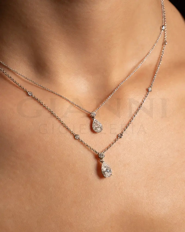 Girocollo Crivelli - Diamante pendente taglio Goccia in Oro Bianco con Diamanti di contorno Collane