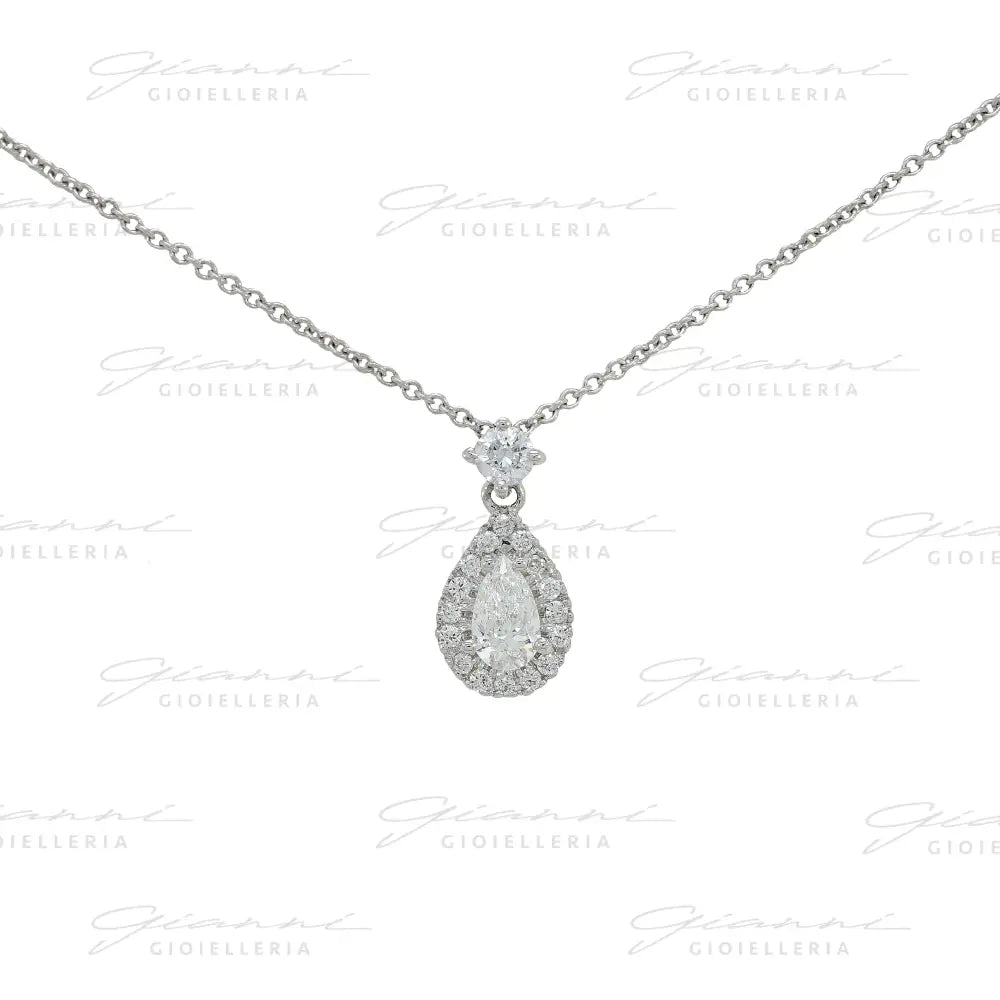Girocollo Crivelli - Diamante pendente taglio Goccia in Oro Bianco con Diamanti di contorno Collane