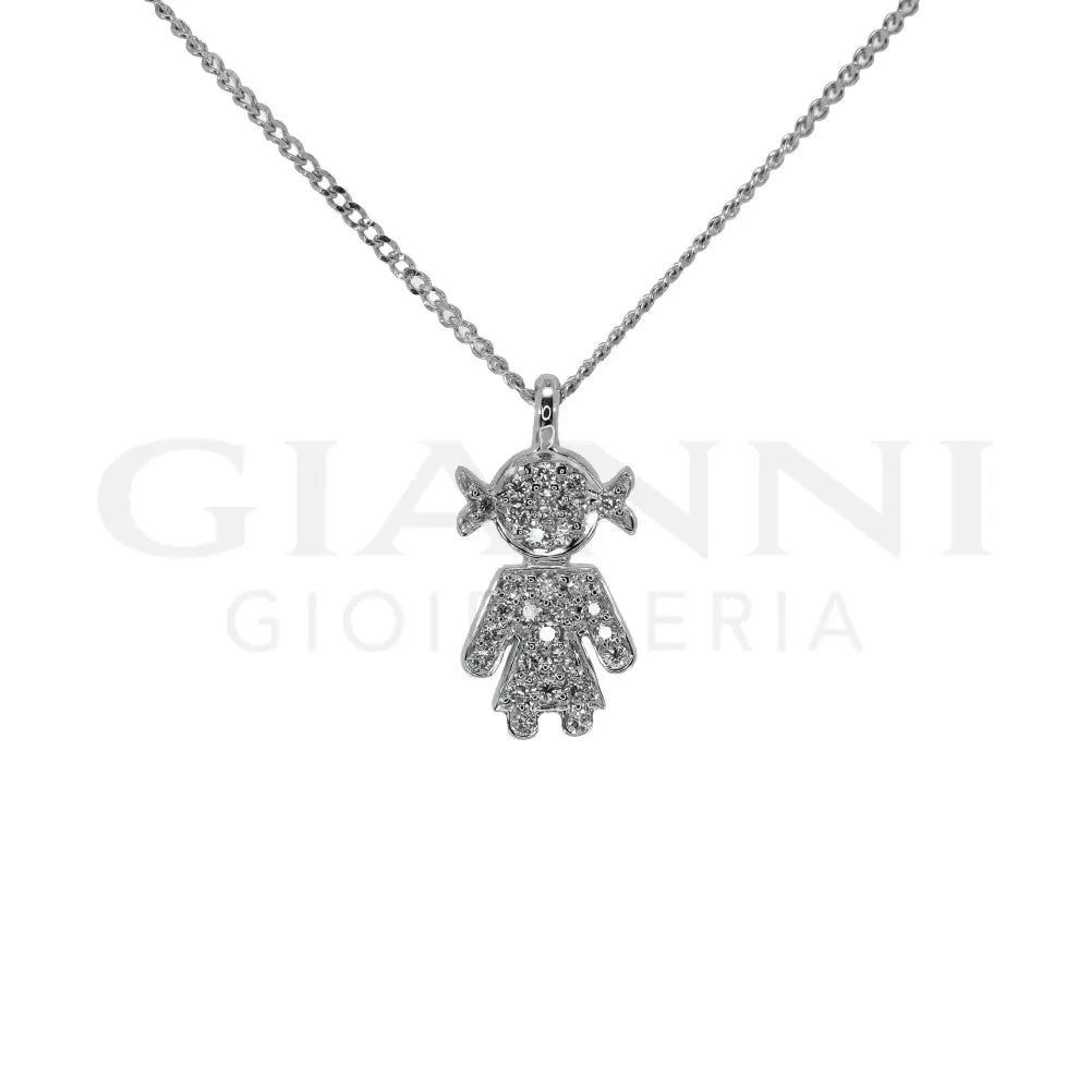 Girocollo Crivelli - Fantasia Bambina con Pavè di Diamanti in Oro Bianco - Collane