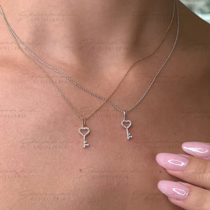 Girocollo Crivelli Fantasia Chiave in Oro Bianco con Diamanti Collane