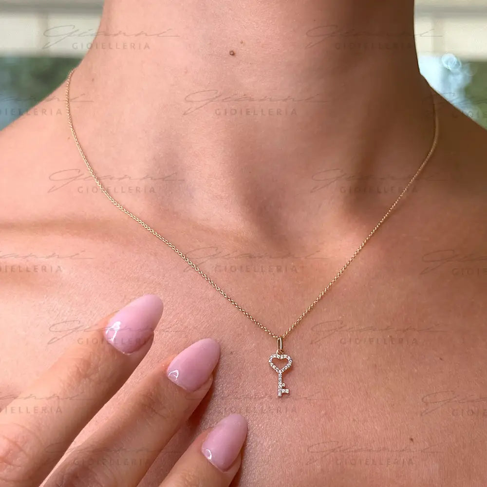 Girocollo Crivelli Fantasia Chiave in Oro Rosa con Diamanti Collane