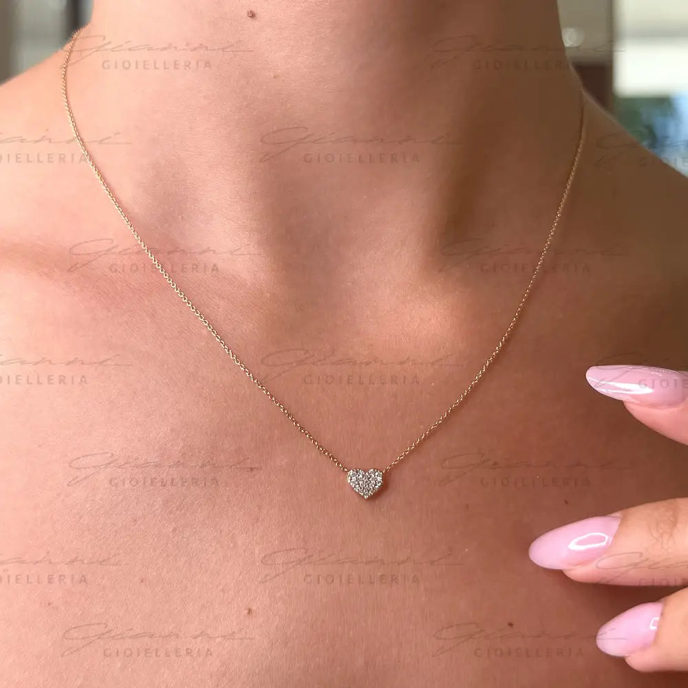 Girocollo Crivelli Fantasia Cuore con Pavé di Diamanti in Oro Rosa Collane