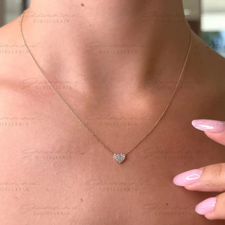 Girocollo Crivelli Fantasia Cuore con Pavé di Diamanti in Oro Rosa Collane