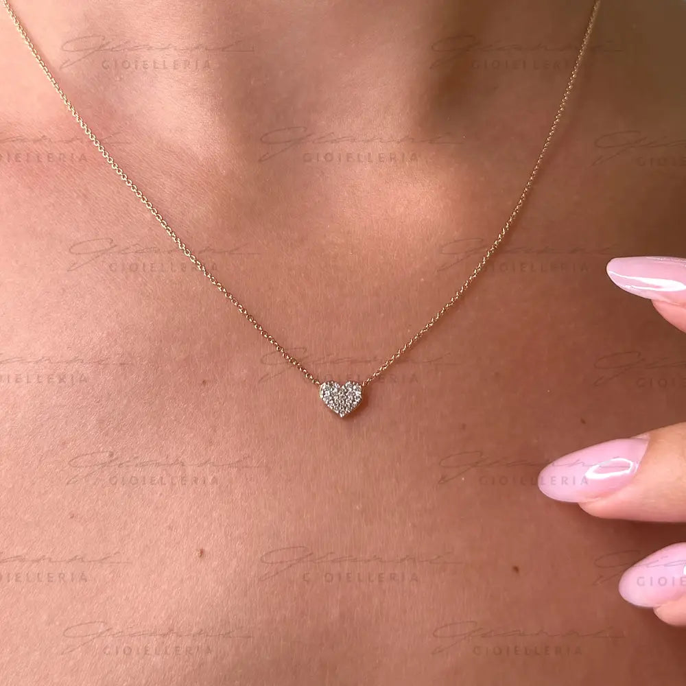Girocollo Crivelli Fantasia Cuore con Pavé di Diamanti in Oro Rosa Collane