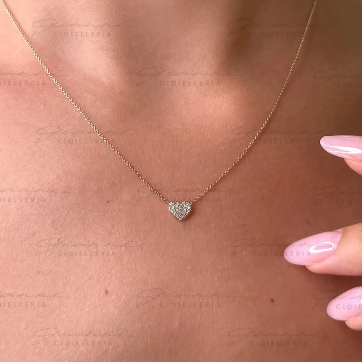Girocollo Crivelli Fantasia Cuore con Pavé di Diamanti in Oro Rosa Collane