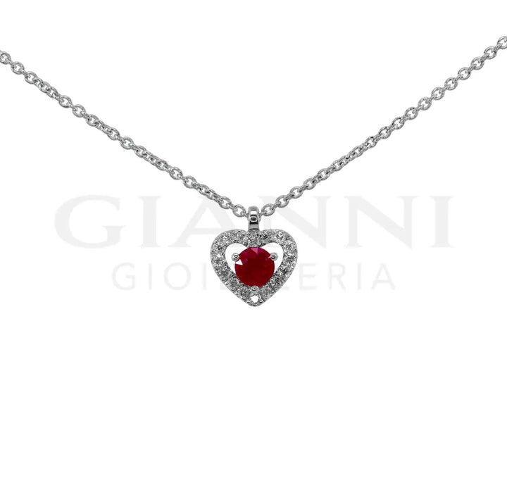 Girocollo Crivelli - Fantasia Cuore con Rubino centrale e Diamanti in Oro Bianco - Collane
