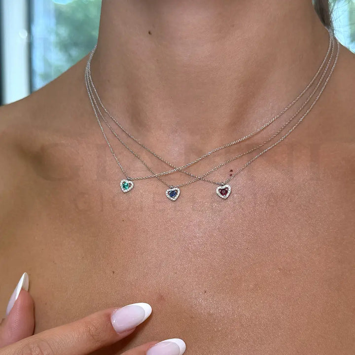 Girocollo Crivelli Fantasia Cuore con Smeraldo centrale e contorno di Diamanti in Oro Bianco Collane