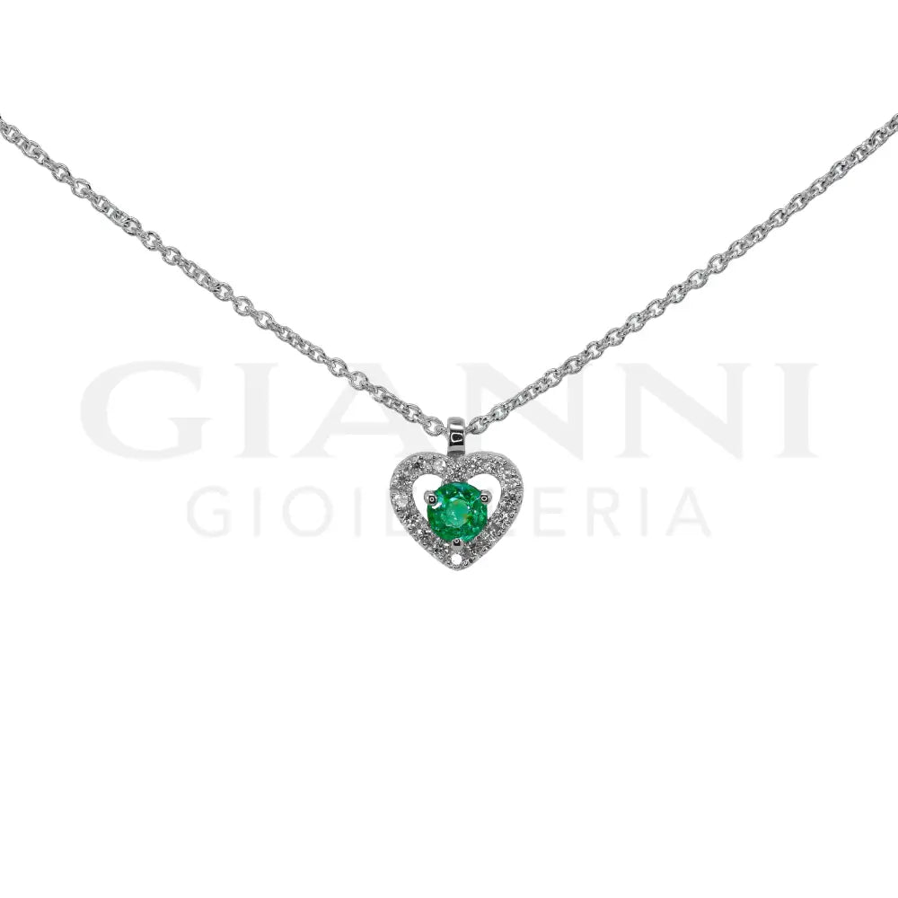 Girocollo Crivelli - Fantasia Cuore con Smeraldo centrale e Diamanti in Oro Bianco - Collane