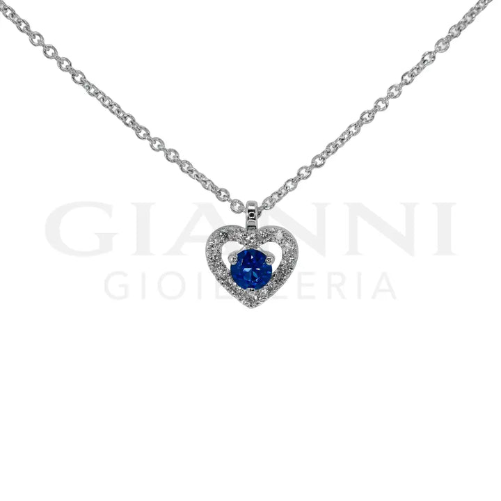 Girocollo Crivelli - Fantasia Cuore con Zaffiro centrale e Diamanti in Oro Bianco - Collane