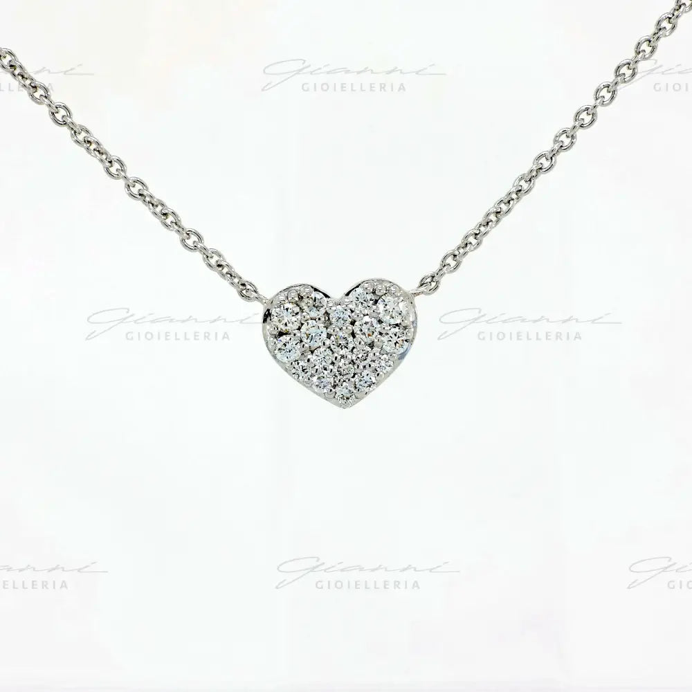 Girocollo Crivelli - Fantasia Cuore in Oro Bianco con Pavè di Diamanti Collane