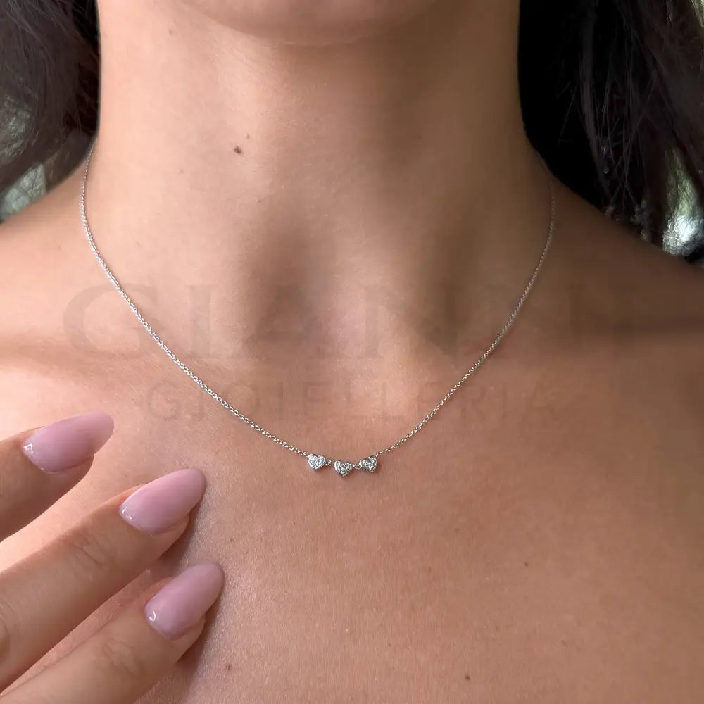 Girocollo Crivelli - Fantasia Cuoricini con Diamanti in Oro Bianco - Collane