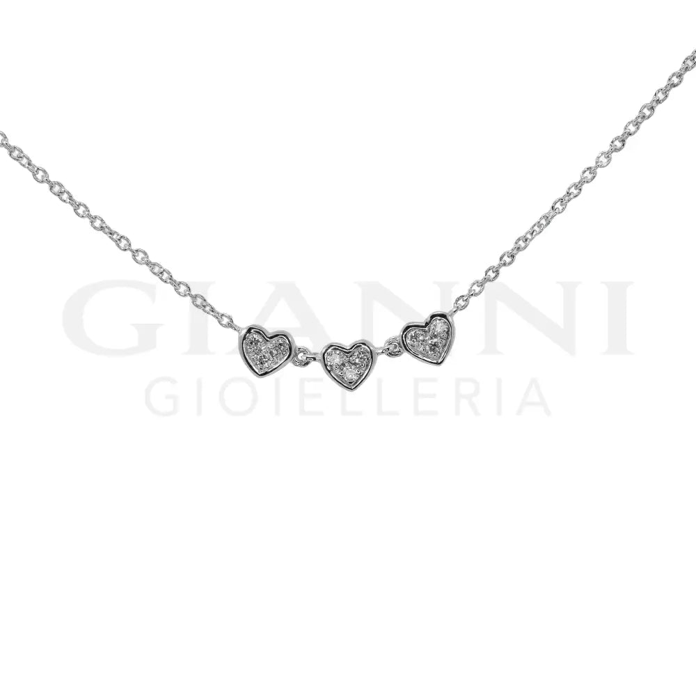 Girocollo Crivelli - Fantasia Cuoricini con Diamanti in Oro Bianco - Collane
