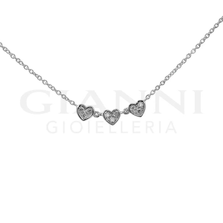 Girocollo Crivelli - Fantasia Cuoricini con Diamanti in Oro Bianco - Collane