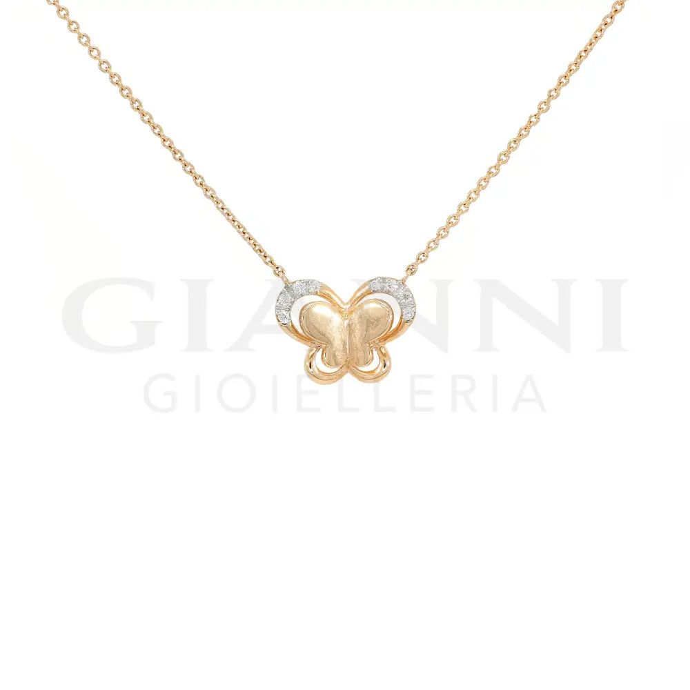 Girocollo Crivelli Fantasia Farfalla in Oro Rosa con Diamanti Collane