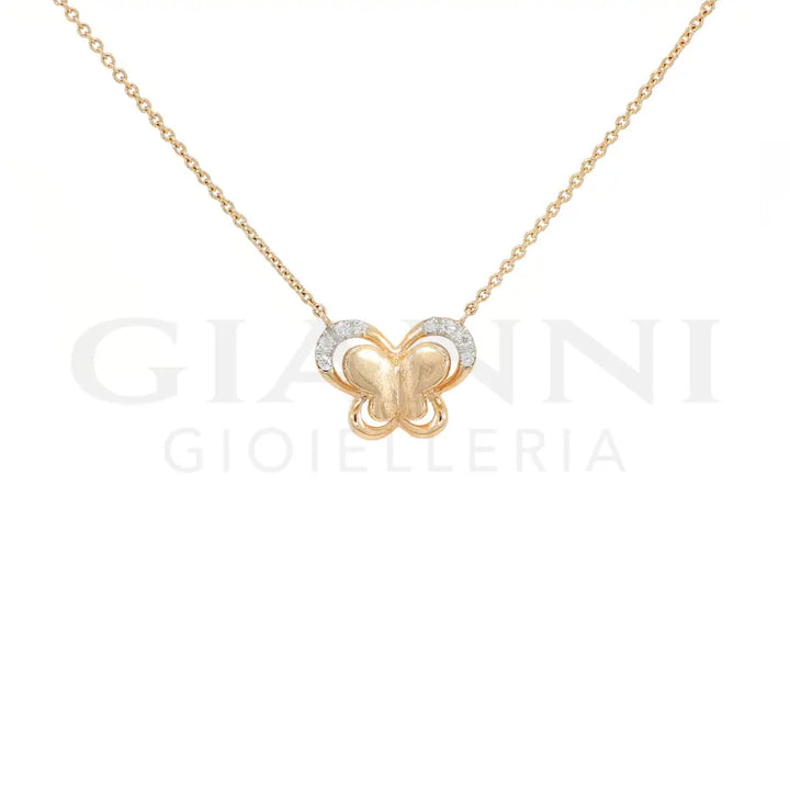 Girocollo Crivelli Fantasia Farfalla in Oro Rosa con Diamanti Collane