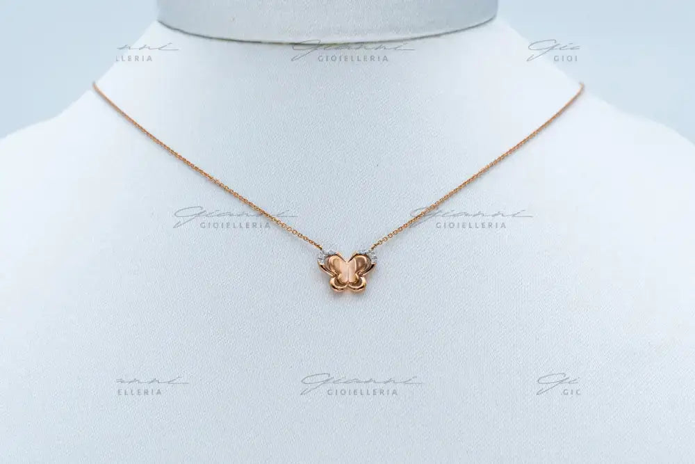 Girocollo Crivelli Fantasia Farfalla in Oro Rosa con Diamanti Collane
