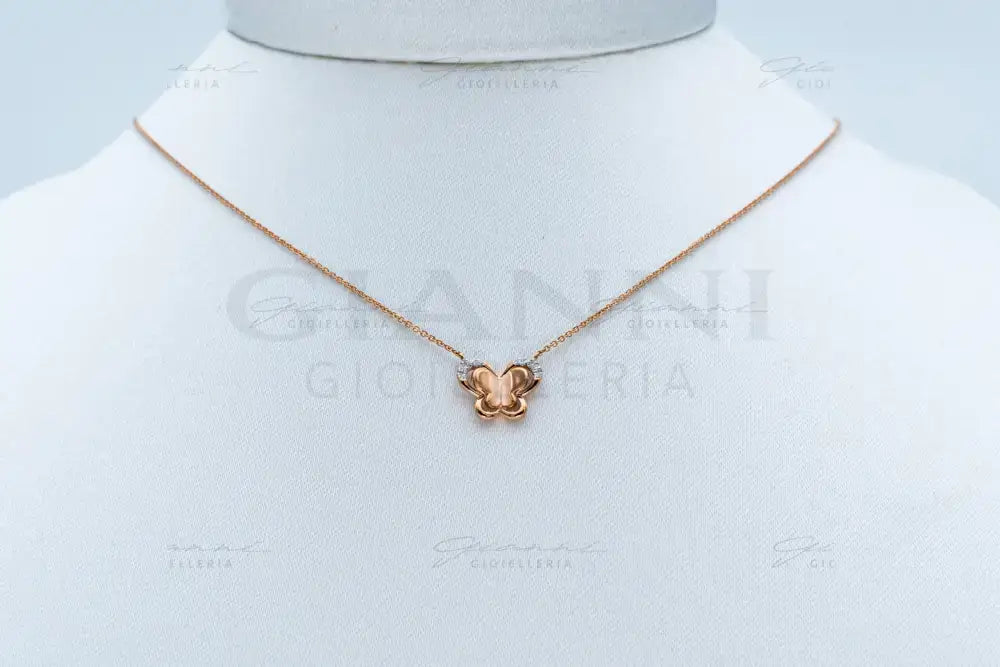 Girocollo Crivelli Fantasia Farfalla in Oro Rosa con Diamanti Collane