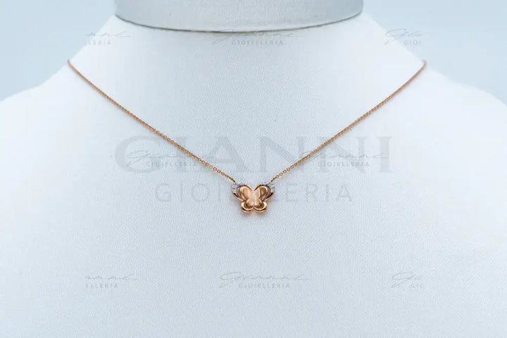 Girocollo Crivelli Fantasia Farfalla in Oro Rosa con Diamanti Collane