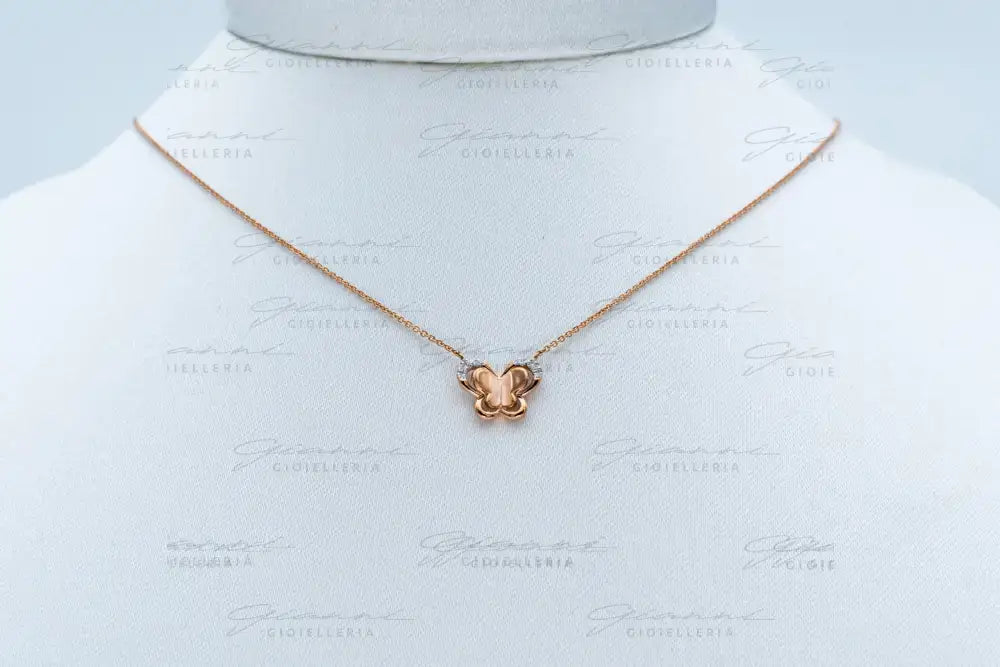 Girocollo Crivelli Fantasia Farfalla in Oro Rosa con Diamanti Collane