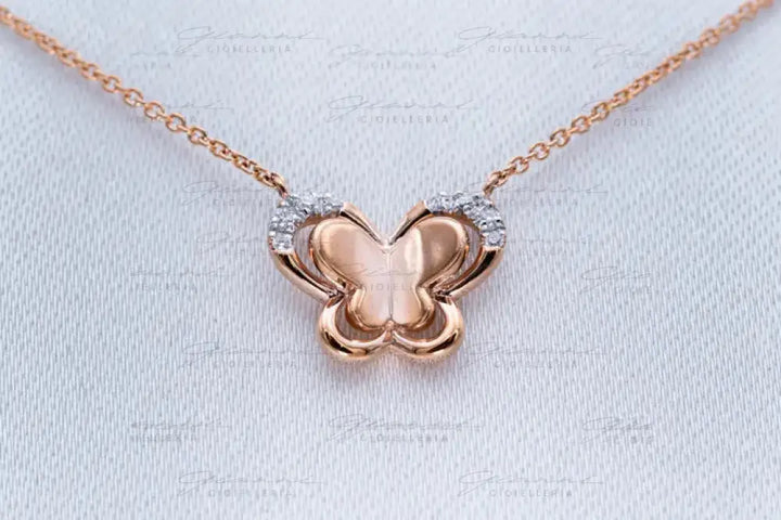 Girocollo Crivelli Fantasia Farfalla in Oro Rosa con Diamanti Collane