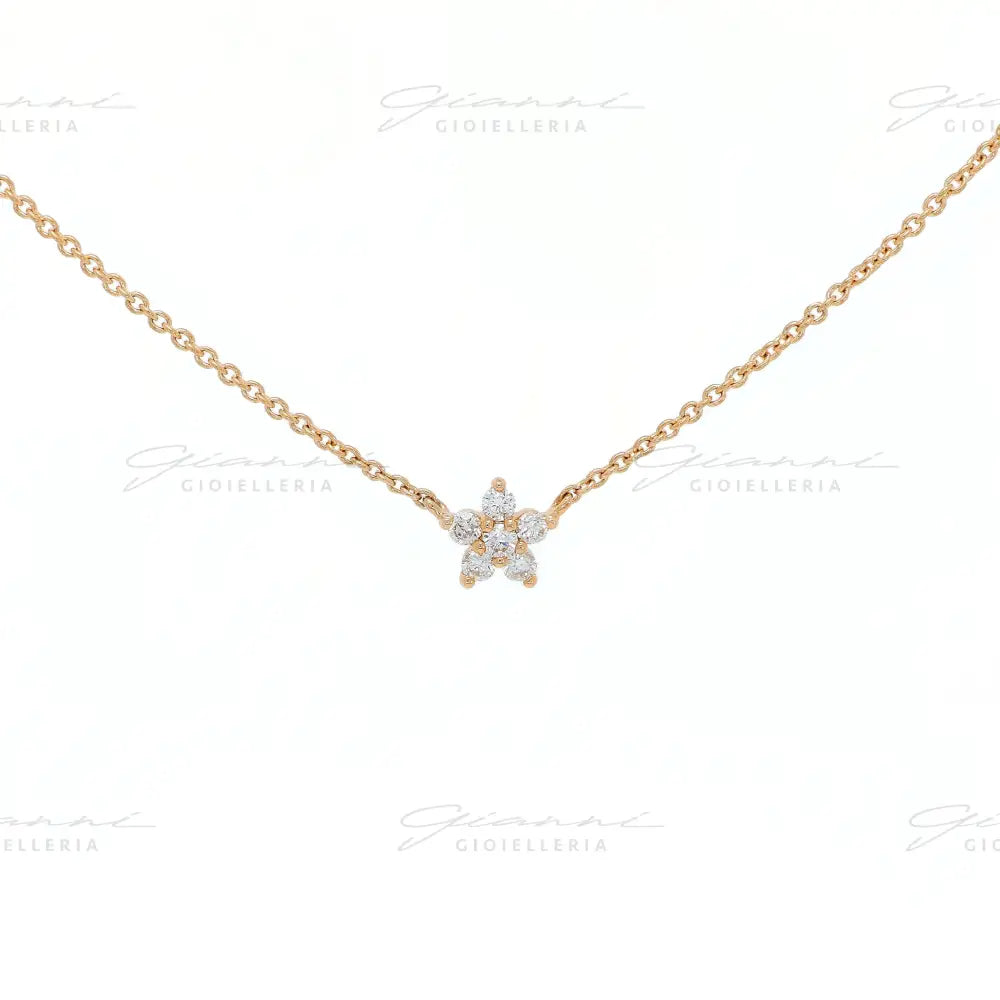 Girocollo Crivelli Fantasia Fiore con Diamanti in Oro Rosa Collane