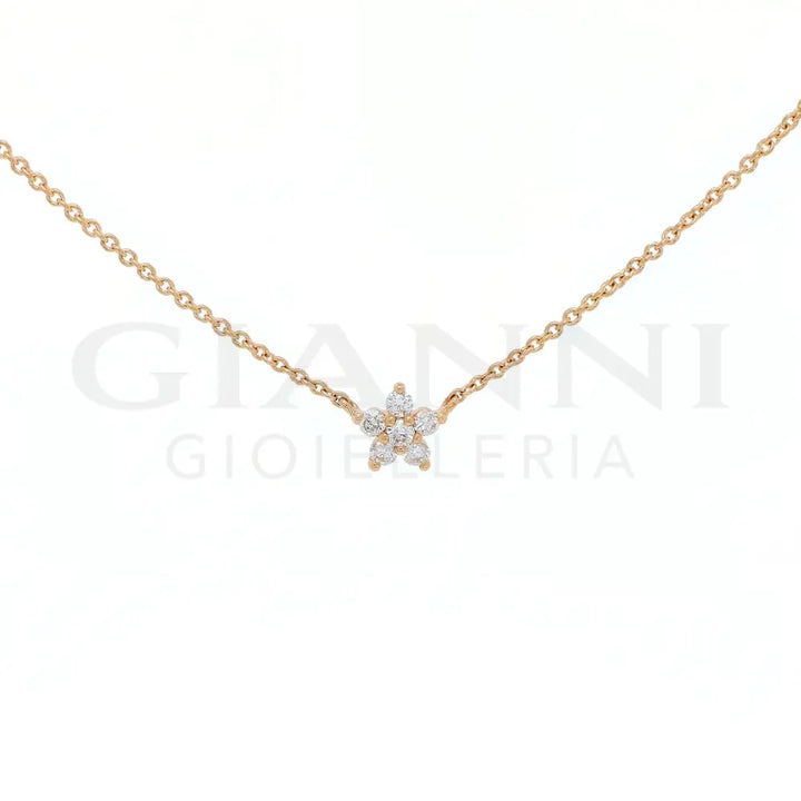 Girocollo Crivelli Fantasia Fiore con Diamanti in Oro Rosa Collane