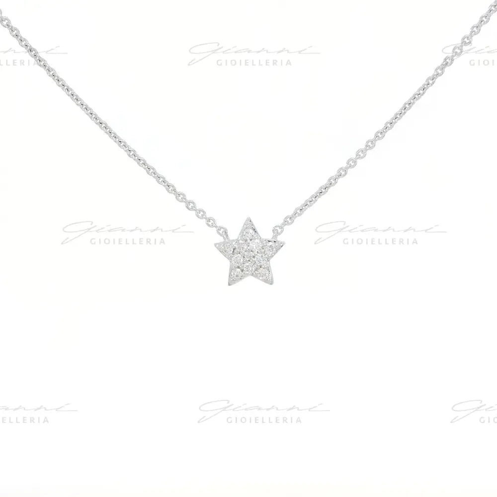 Girocollo Crivelli Fantasia Stellina in Oro Bianco con Pavé di Diamanti Collane