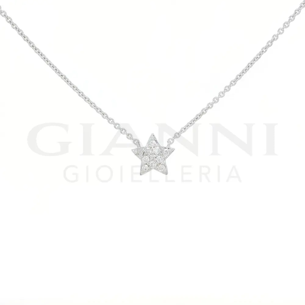 Girocollo Crivelli Fantasia Stellina in Oro Bianco con Pavé di Diamanti Collane